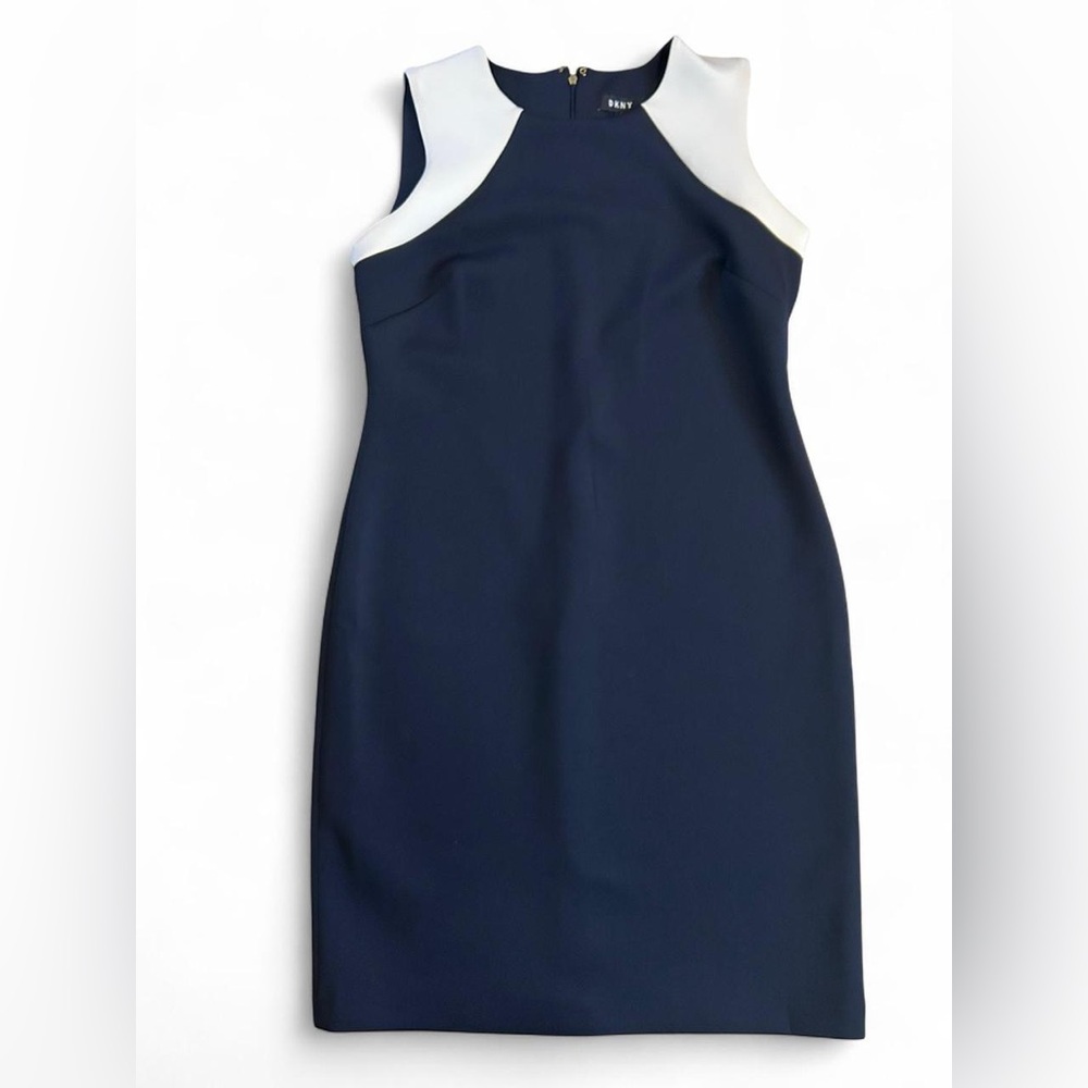 DKNY Navy and White Midi Dress